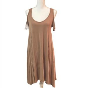 Hot Summer Kiss - Cold Shoulder Tan Summer Dress -A